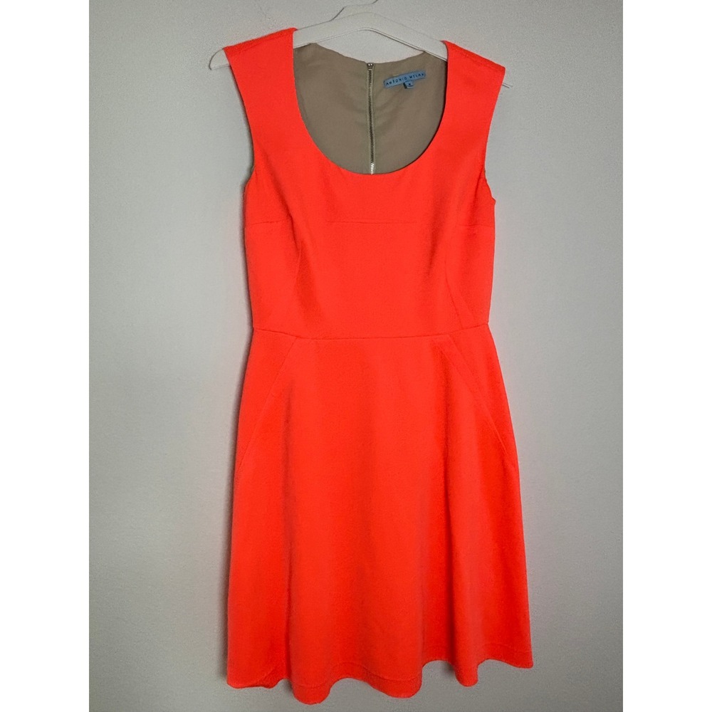 Antonio Melani Neon Coral Fit and Flare Dress Sleeveless Scoop Neck Size 8